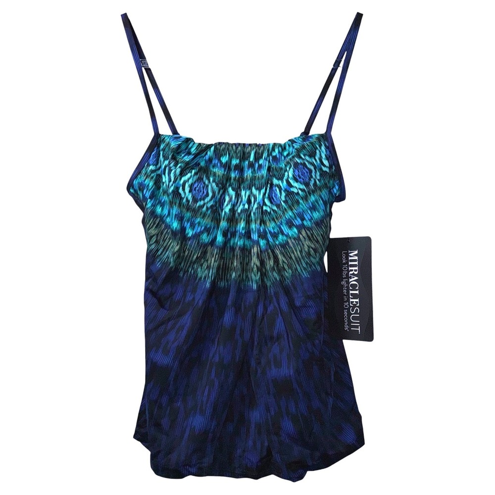 Miraclesuit Womens Size 10 Underwire‎ Tankini Swim Top Teal Blue NWT